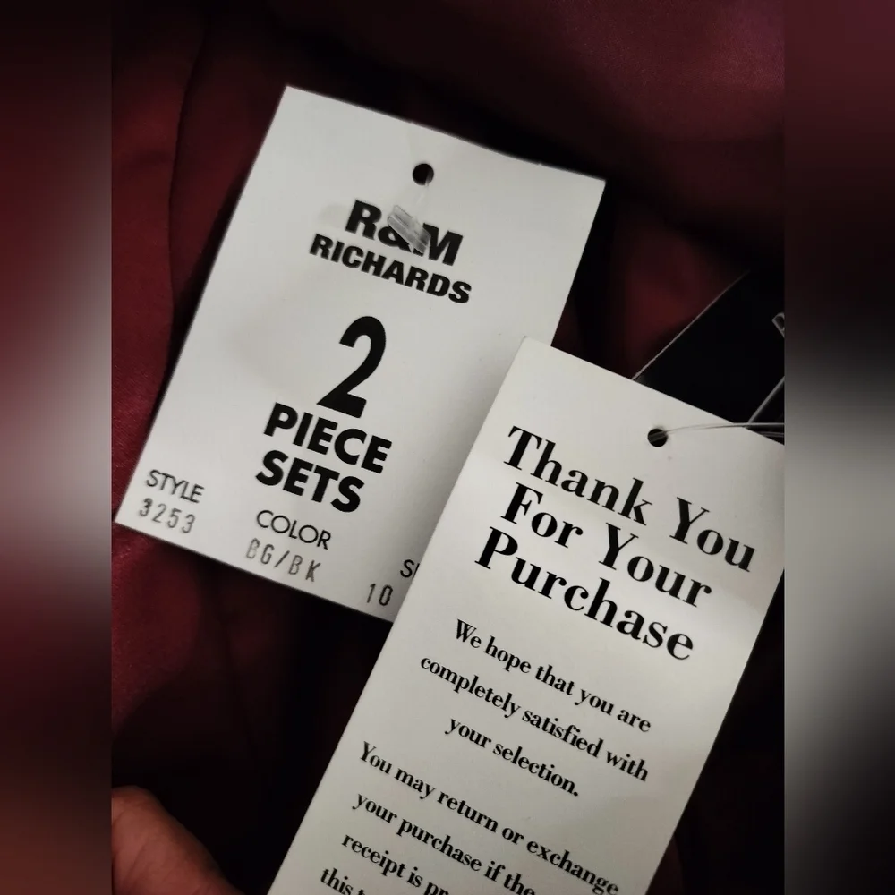 3102)R&M Richards 2 pcs Evening Burgundy Bling Jacket Camisole 3/4 Sleeve Sz 10 - Picture 9 of 11